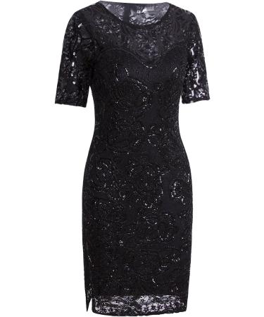 Buy VIJIV Women's Vintage 1920s Gatsby Sequin Beaded Lace Cocktail Dress - L/UK14-16/EU42-44 - Black | International Shipping Available - Buy Online on GoSupps.com
