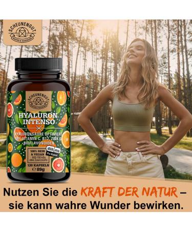 Hyaluron Capsules 500mg - High-Dose Hyaluronic Acid 120 Vegan Capsules with Vitamin C B12 Zinc & Flavonoids | De-Scheunengut  - Buy Online on GoSupps.com
