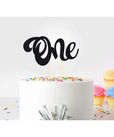 1st First Birthday Cake Topper Decoration ((Black) - One - with Double Sided Glitter Stock)