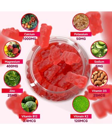 Calcium Gummies 1000mg with Vitamin D3 K2 & B Complex Potassium Calcium Magnesium Zinc Gummies for Bone Muscle Mood and Immunity - Vegan Non-GMO Strawberry Flavor 60 Count 1pack - Buy Online on GoSupps.com