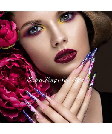 240 Extra Long Stiletto False Nails - Clear Oval Shape for Women and Girls | DIY Nail Salon Performances - Black & Transparent Color - Buy Online on GoSupps.com