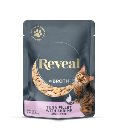 Reveal Natural Wet Cat Food, 12 Pack, Limited Ingredient Wet Cat Food Pouches, Grain Free Food for Cats in Pouches, 12 x 2.47oz Tuna with Shrimp
