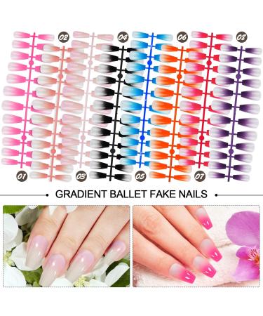 Kalolary 192-Piece Artificial Gradient Full Nails Set 12 Sizes Acrylic False Gel Tips & 24 Nail Glue Stickers for Perfect Manicures - Buy Online on GoSupps.com