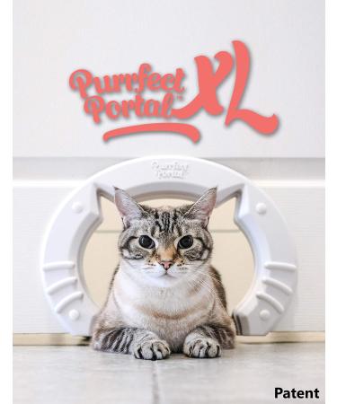 Purrfect Portal XL Pet Cat Door for Interior Doors :: Molded Plastic Kitty Cat Pass for Large Cats up to 30 Lbs :: Installs in Minutes, Stays on Securely, Easy to Follow Instructions + Hardware, White