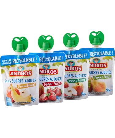 ANDROS - Fruit Compote - Recyclable Bottle - No Added Sugar - Apple Flavor + Pear + Strawberry + Banana - Ideal for Children - Buy Online on GoSupps.com