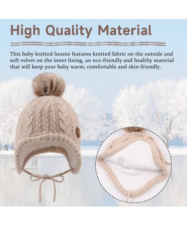 XIAOHAWANG Winter Baby Hat with Velvet Lining and Pompom | Toddler Kids Beanie for Girls and Boys 6-18 Months - Beige - Buy Online on GoSupps.com