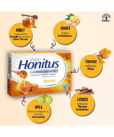 Dabur Honitus Herbal Lozenges - 24 Lozenges | Soothing Honey Flavor for Cough & Sore Throat Relief - Buy Online on GoSupps.com
