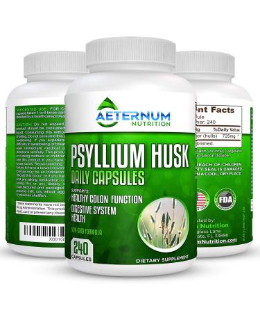 Psyllium Husk Caps USA Made - Premium All Natural Fiber Supplement - 240 Psyllium Husk Powder Capsules 725 Mg per Serving Supports Healthy Digestive System - All Natural 100% Soluble Psyllium Fiber