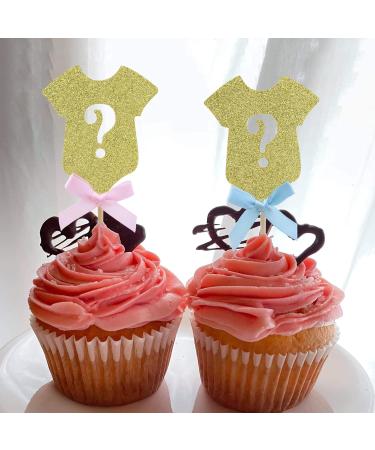 UXYOKM 24Pcs Gender Reveal Cupcake Topper with Blue Pink Bow Boy or Girl Cupcake Picks Gold Glitter Baby Shower Birthday Party Cake Decorations Supplies - Buy Online on GoSupps.com