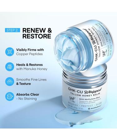 HealthyDerm Beef Tallow Balm Duo Copper Peptide Blue Balm + Honey Tallow Moisturizer Natural Face & Body Care for Dry Mature & Sensitive Skin 4oz Total - Buy Online on GoSupps.com