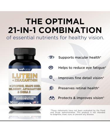 Gade Nutrition Lutein and Zeaxanthin Supplements | Astaxanthin Omega 3 Resveratrol Bilberry Lycopene Quercetin Ginkgo Biloba Vitamin D - Eye Health Vitamins Eye Support Health Vision Formula - Buy Online on GoSupps.com