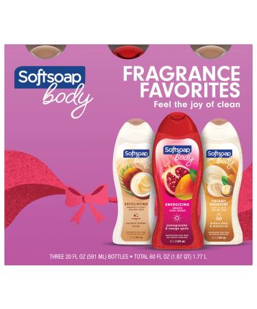 Softsoap Holiday Body Wash Gift Set Fragrance Favorites 3 Pack Holiday Body Wash Gift Set Fragrance Favorites 3 Pack (Coconut Butter Scrub Pomegranate & Mango Spritz Buttery Shea & Almond Oil)