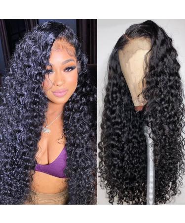 Deep Wave Lace Front Wigs Human Hair for Black Women 180% Density 4X4 Transparent Lace Closure Wigs Brazilian Wet and Wavy Lace Frontal Wigs Glueless Wigs Human Hair Pre Plucked with Baby Hair (18 Inch Natural Color)