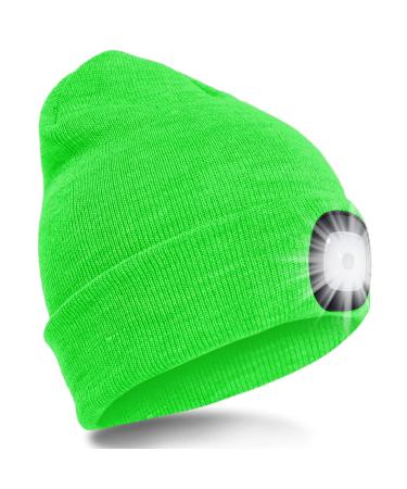 SPGOOD LED beanie illuminated hat with light gifts for men winter warm Led hat lamp running hat for fishing joggers camping running fluorescent green