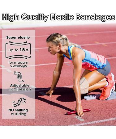 Elastic Bandage Wrap Set - 24 Pcs 2/3/4/6 Inch Compression Bandages with Self Closure, Clips - Stretch up to 15ft - Washable, Reusable for Sports, Medical Injury Recovery - Buy Online on GoSupps.com
