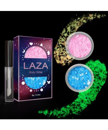 Laza Body Glitter 2 Jars Chunky Glow In The Glitter Sequins with glitter glue perfect for women Eyeshadow Makeup Face Paint Festival Rave Outfits Hair Accessories Carnival Party Costumes - Pink Blue - Buy Online on GoSupps.com