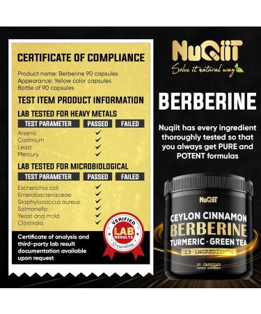 Berberine Supplement. Added Turmeric Curcumin Green Tea & More - Support Heart Health Body Management & Immune System - 90 Capsules for 3 Month Supply - Buy Online on GoSupps.com