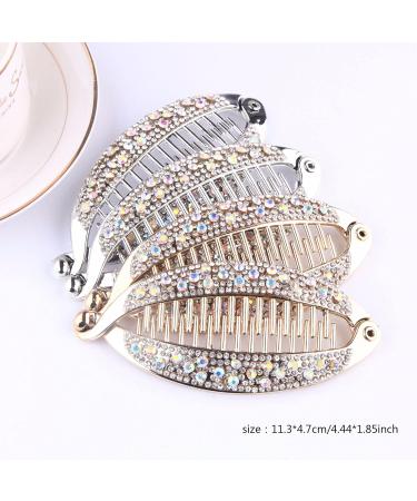 Nifocc Strass Banana Hair Clips - Fishtail Hairshocks Crystal Hairpins for Women & Girls | 4 Pcs Gold & Silver - Buy Online on GoSupps.com