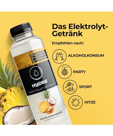 HyDR8 Sugar-Free Electrolyte Drink Refreshing Exotic Coconut Flavor | 5 Essential Electrolytes Including Magnesium | 12 x 500ml Perfect for Sports & Celebrations - Buy Online on GoSupps.com