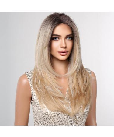 HAIRCUBE Long Blonde Synthetic Lace Wig for Women with Dark Roots - Buy Online on GoSupps.com