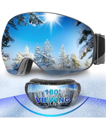 IMENORY Ski Goggles OTG, PRO Magnetic HD Lens/Anti-fog / UV400 Protection/Frameless, Snowboard Goggle for Men Women Adult Gray