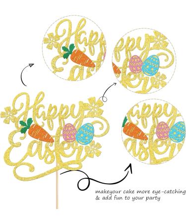 1 Pack Happy Easter Cake Topper Glitter Carrot Colorful Eggs Easter Cake Pick for Bunny Easter Theme Party Baby Shower Kids Birthday Cake Decoration Party Supplies Gold 14-gold - Buy Online on GoSupps.com