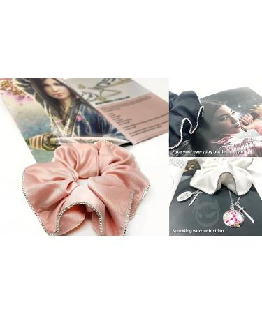 Josei 3pc Pure Silk Hair Scrunchies Set in Black, White & Pink with Rhinestones - Elastic Hair Bands for Women & Girls - Buy Online on GoSupps.com