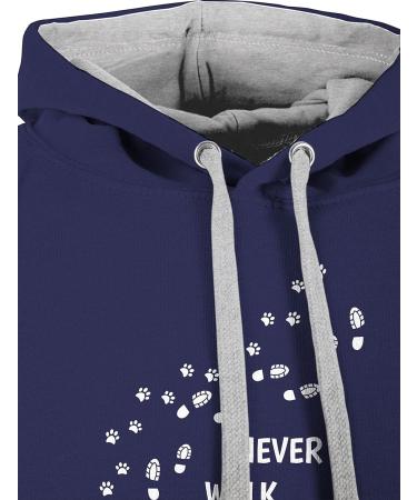 Shirtracer Contrast Hoodie for Dog Owners - 'Never Walk Alone' Paw Prints - Unisex Navy Blue/Gray Sweater - Perfect Gift - Buy Online on GoSupps.com