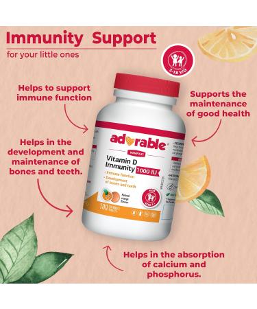 Wampole Adorable Vitamin D Immunity 1000 IU Helps Support Immune Function 100 chewable tablets For Children Age 3 and Up - Buy Online on GoSupps.com
