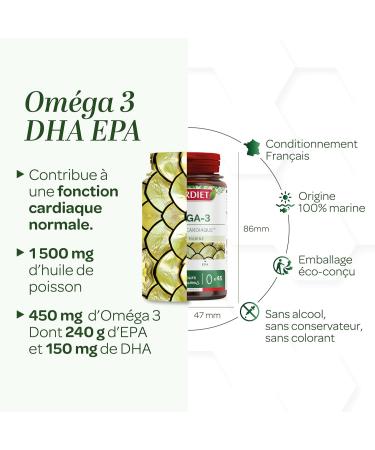 SUPERDIET - OMEGA 3 - DHA - EPA - Heart function - Wild fish oil - Nutritherapy - Packaged in France - 45 capsules - Buy Online on GoSupps.com