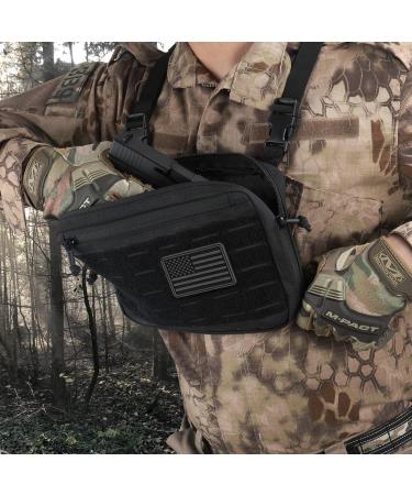 WYNEX Tactical Chest Rig Bag - Laser Cut Design Molle Utility Recon Kit - Combat Chest Pack with Patch, Black - Buy Online on GoSupps.com