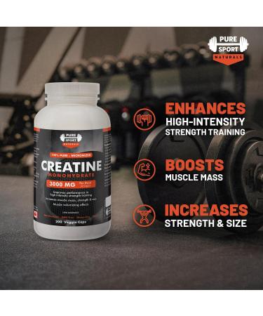 Creatine Monohydrate Capsules 200 Count | 100% Pure Creatine Pills for Muscle Growth Strength & Performance | 3000mg High Absorption Formula | 50-Day Supply | Made in Canada - Buy Online on GoSupps.com