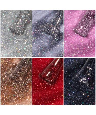 Reflective Glitter Gel Polish Set - Holographic Sparkly Nail Polish - UV LED Soak Off Gel in 6 Colors - Buy Online on GoSupps.com