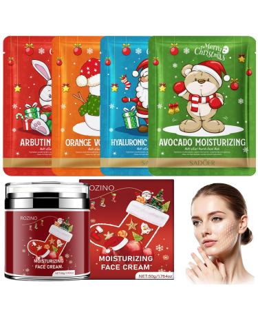 Ourdort 4 Pieces Moisturizing Sheet Masks + 50g Moisturizing Cream Facial Mask Set for Women Moisturizing Mask Soothing and Nourishing Moisturizing Mask Christmas Skin Care Set