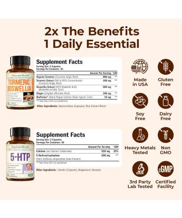 Boswellia Turmeric Curcumin Supplement + 5HTP Sleep Supplement Bundle Joint Health Support Sleep Aid & Occasional Stress Support with Ginger Root Organic Turmeric Powder 5 HTP & Calcium - Buy Online on GoSupps.com