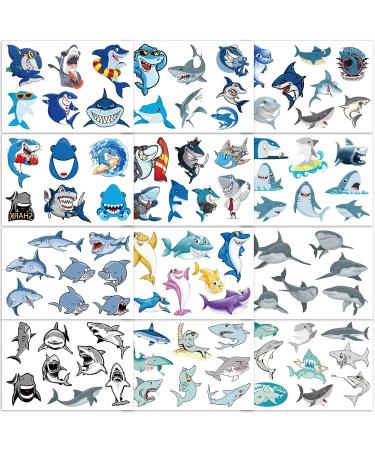 12 Sheets Shark Tattoos for Boys Party Favors - Ocean & Sea Temporary Tattoos for Baby Shower & Birthday Party - Buy Online on GoSupps.com