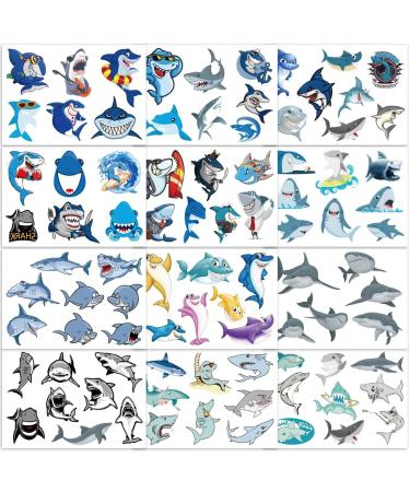 12 Sheets Shark Tattoos for Kids  Qpout Shark Tattoos Temporary for Boys Party Favors  Ocean Temporary Tattoos Sea Tattoos  Fake Tattoos Decorations for Baby Shower Boys Shark Themed Birthday Party