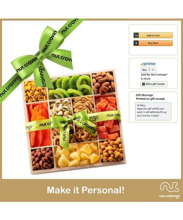 Dried Fruit & Nuts Gift Basket in Reusable Wood Tray + Green Ribbon (12 Assortments) Holiday Christmas Gourmet Bouquet Arrangement Platter  Birthday Care Package  Healthy Food Kosher Snack Box - Buy Online on GoSupps.com