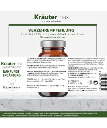 Herbmax Acacia Fiber Capsules - Vegan Supplement with Barley & Wheat Grass | 60 Pieces for Digestive Health - Buy Online on GoSupps.com