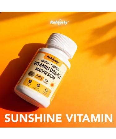 KEHLUSTY Vitamin D3 4000 iu and K2 Mk7 with Magnesium Glycinate Supplements for Women & Men Vegan 60 Capsules - Buy Online on GoSupps.com