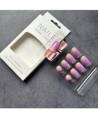 Square Purple Gradient Butterfly Design Fake Nails - Medium Press-on Nails with Nail Glue for Women - Buy Online on GoSupps.com
