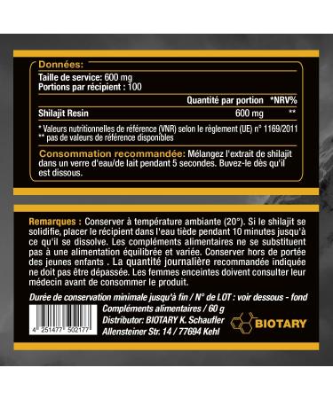 Shilajit Gold Standard 60g | 85+ Min raux | Puissance maximale de l'Himalaya | Plus de 3 mois de stock | 100% Pur & Original | Vegan & Sans Additifs 60 g (Lot de 1) - Buy Online on GoSupps.com