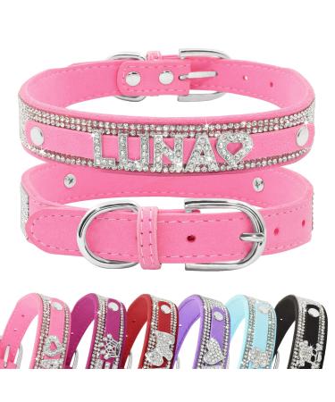Senristar personalized bling rhinestone dog collar with name custom glitter crystal diamond dog hollow band for small medium large dogs xs (width 1.5 cm neck circumference 20-25 cm) rose
