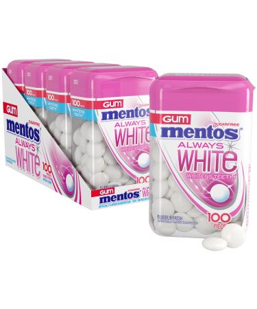 Mentos Always White Sugar-Free Chewing Gum with Xylitol, Bubble Fresh, 100 Piece Bottle (Pack of 4)