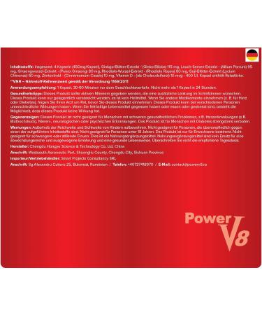 Power V8 x 4 Capsules - Energy Boost for Active Men | Extra Strong with Ginseng & Ginkgo | No Prescription Needed | Fast Shipping Internationally - Buy Online on GoSupps.com