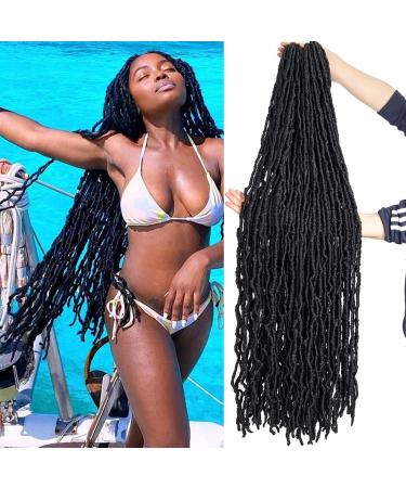 44 Inch New Faux Locs Crochet Hair New Soft Locs Crochet Braids Hair Pre Looped Synthetic Goddess Crochet Locs Braiding Hair 44 Inch (Pack of 6) 1B