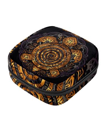Polynesian Golden Tribal Sea Turtle Sanitary napkin storage bag menstruation pad bag pocket portable menstrual cup pocket with zipper for teenage girls women women
