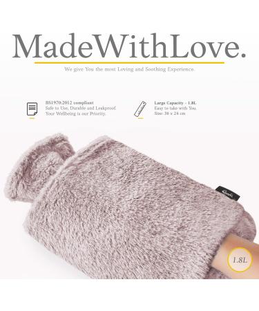 Qomfor Hot Water Bottle with Premium Faux Fur Cover - 1.8l Large - Pain Relief for Neck, Shoulders, Hands and Feet - Kangaroo Pocket - Cosy Nights - Plum - Buy Online on GoSupps.com