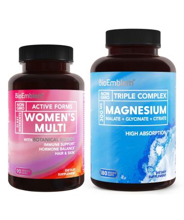 BioEmblem Triple Magnesium Complex 180 Capsules and Women's Multivitamin