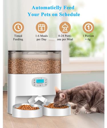 6L HoneyGuaridan Automatic Cat Feeder for 2 Cats & Dogs - Timer, Portion Control, Dual Power Supply - White - Buy Online on GoSupps.com